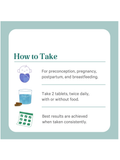 Instructional graphic on how to take PureNatal, 120 Tabs, Pure Synergy for preconception, pregnancy, postpartum, and breastfeeding.