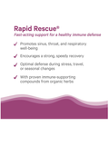 Promotional graphic for Rapid Rescue with text about immune support on a white background.