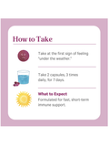 Instructional card on how to take Rapid Rescue, 42 Veg Caps, Pure Synergy with icons and text.