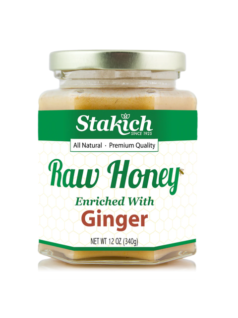 Raw Honey Enriched with Ginger, 12oz, Stakich