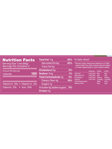 Mixed Berry Bar, 2oz, Rawmantic, Nutrition Facts
