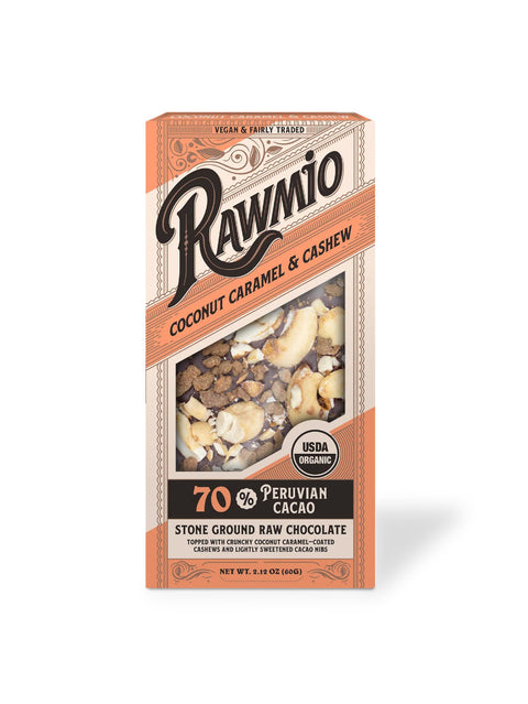 Chocolate Bark, Coconut Caramel & Crushed Cashew, 2.12oz, Rawmio