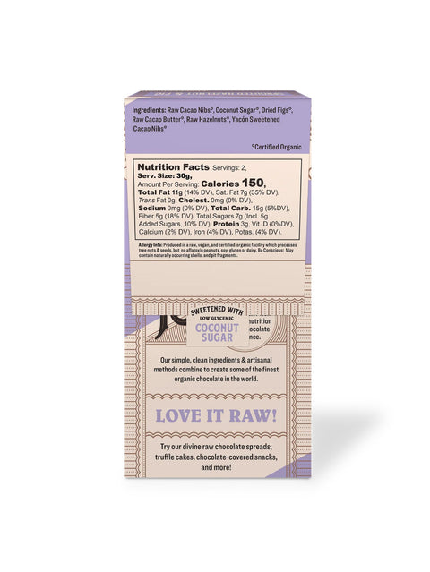 Chocolate Bark, Sprouted Hazelnut Fig, 2.12oz, Rawmio, Back