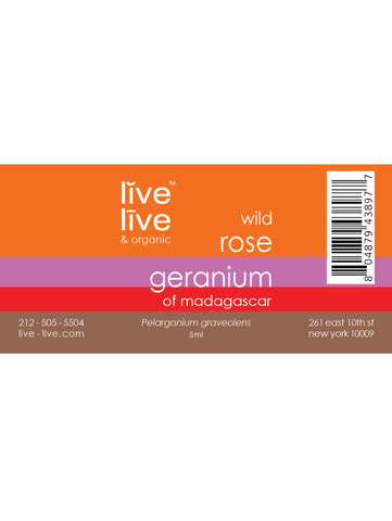 Rose Geranium of Madagascar Essential Oil, Pelargonium graveolens, 5ml, Live Live & Organic, label