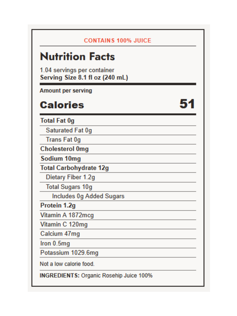 Rosehip Juice, Organic, Cold-Pressed, 8.4oz, Pomona, nutrition facts