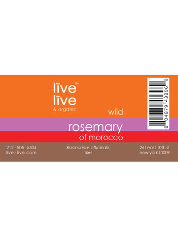 Rosemary of Morocco Essential Oil, Rosmarinus officinalis, 10ml, Live Live & Organic, Label