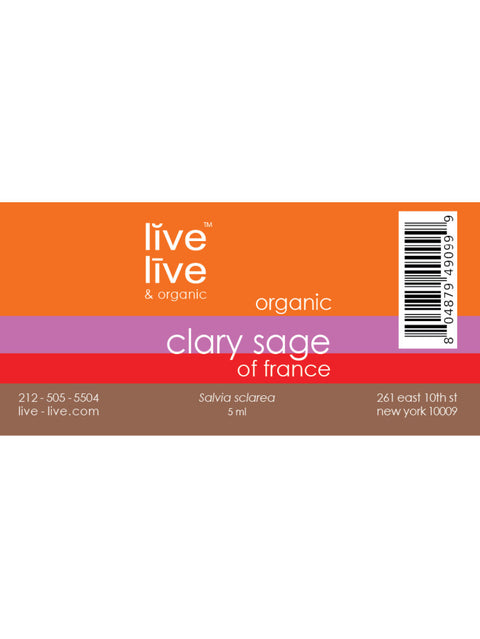 Clary Sage of France Essential Oil, Salvia sclarea, 5ml, Live Live & Organic, Label