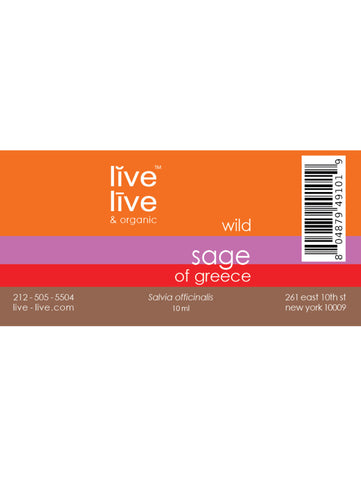 Sage of Greece, Wild Essential Oil, Salvia officinalis, 10ml, Live Live & Organic, Label