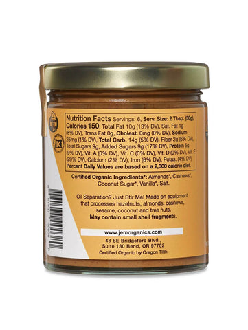 Salted Caramel Sprouted Cashew Almond Butter 6.52 oz, Jem, Back