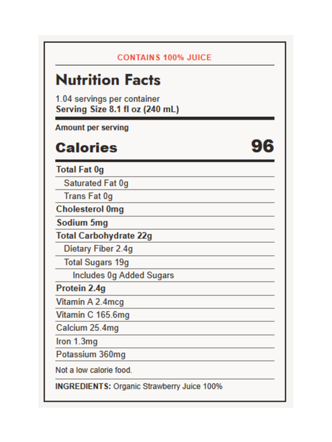 Strawberry Juice, Organic, Cold-Pressed, 8.4oz, Pomona, nutrition facts