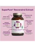 SuperPure Resveratrol Extract bottle with features highlighted on a pink background
