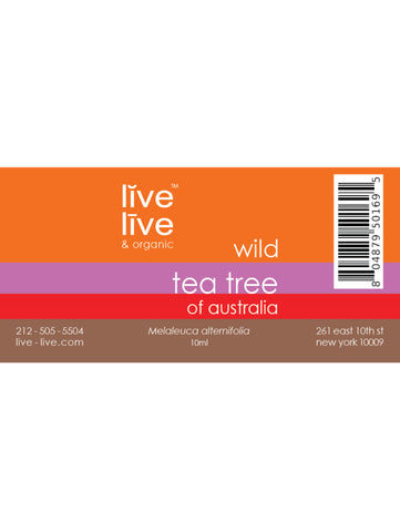 Tea Tree of Australia Essential Oil, Melaleuca alternifolia, 10ml, Live Live & Organic, Label