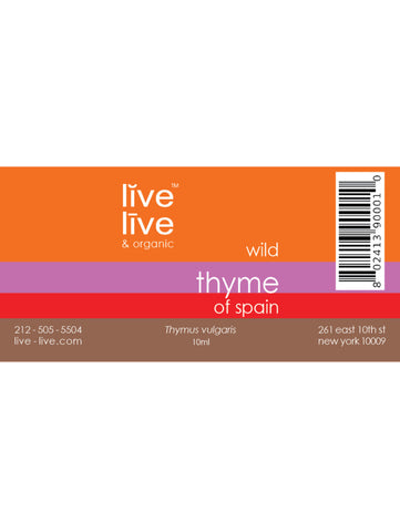 Thyme of Spain Essential Oil, Thymus vulgaris, 10ml, Live Live & Organic, Label
