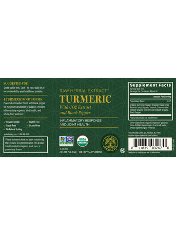 Turmeric with Black Pepper, Anti-Inflammatory, 2oz, Global Healing, Label