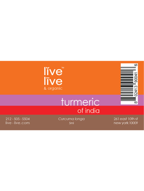 Turmeric of India Essential Oil, Curcuma longa, 5ml, Live Live & Organic, Label