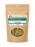 A stand-up kraft paper pouch of Higher Power Vegan Sour Cream & Chive Nori Chips on a white background.