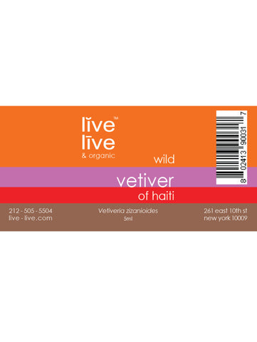 Vetiver of Haiti Essential Oil, Vetiveria zizanioides, 5ml, Live Live & Organic, Label
