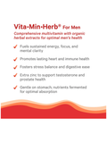Vita-Min-Herb For Men multivitamin product description on a white background