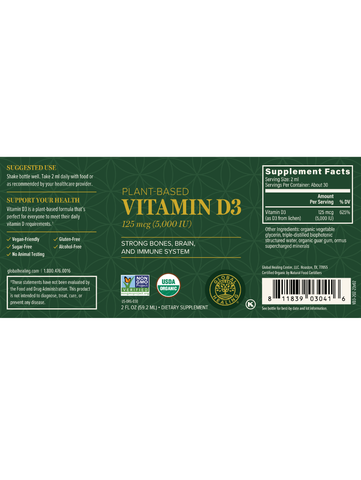 Vitamin D3, 2 fl oz, Global Healing, Label