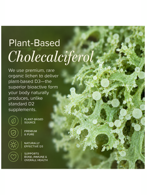 Advertisement for plant-based cholecalciferol with lichen imagery