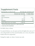 Supplement facts label for Organic Wheat Grass Juice Powder, by Pure Synergy, on a white background