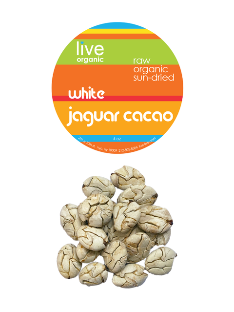white jaguar cacao, heirloom, live live & organic