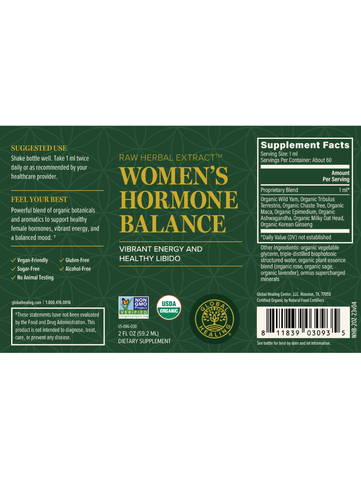 Women’s Hormone Balance, 2oz, Global Healing, Label