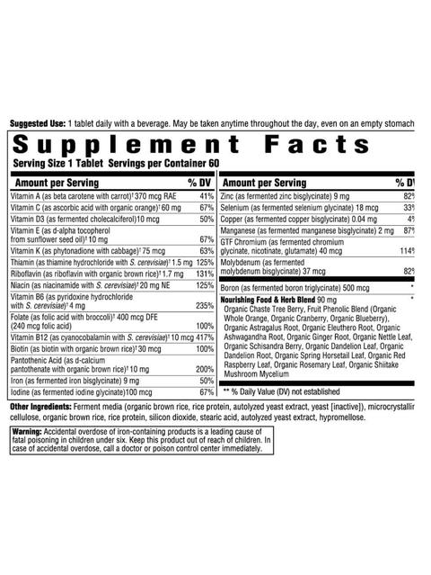 Women's One Daily, 60 Tablets, Innate Response Formulas, Supplement facts label on a white background