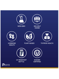 List of health benefits for XenoStat, Thyroid Support, 90 Veg Caps, Premier Research Labs on a blue background with icons and text.
